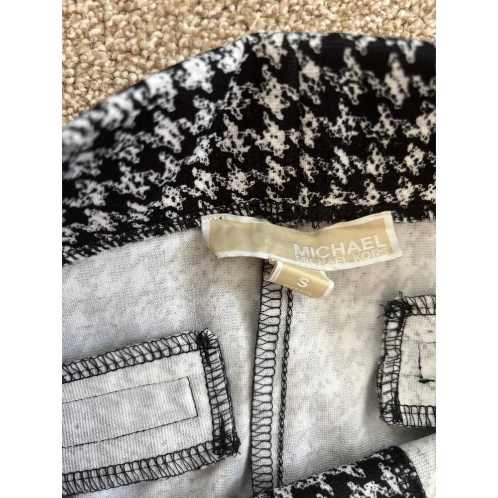 Michael Kors Houndstooth Pants Small Black White Stretch Pull On Professional